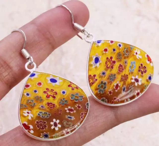 Dichroic Glass 925 Silver Plated Handmade Earrings of 1.8" Ethnic Gift