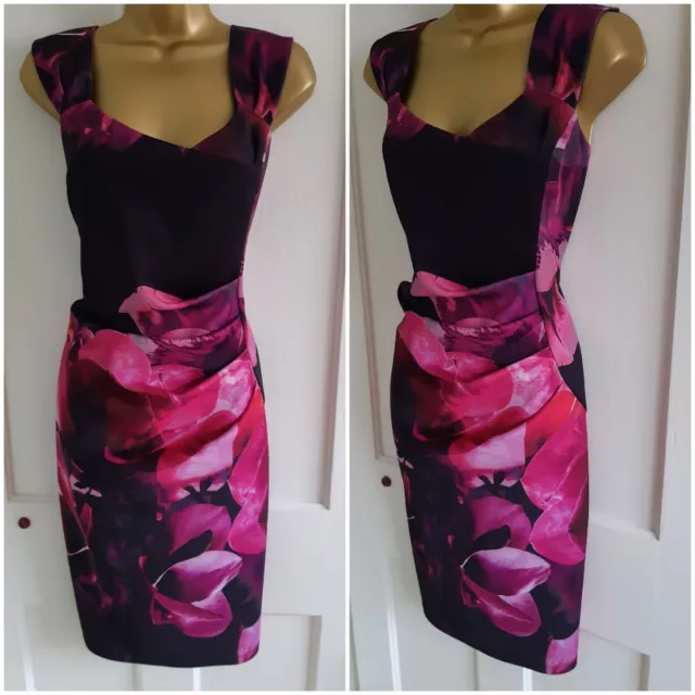 DOROTHY PERKINS Scarlett B Black With Pink Floral Pattern Pencil Dress 14 3.99 PicClick UK