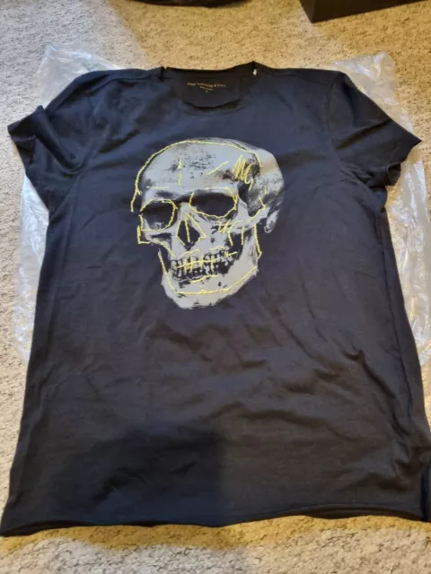 Mens John Varvatos Black Skull T Shirt - Size Medium