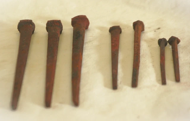 Antique Wrought Iron Square Cut Nails Lot of 7 a