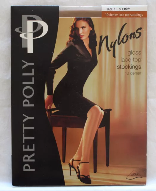 VINTAGE PRETTY POLLY Lace Top Stockings , Champagne , Size 1 , SEALED £7.99  - PicClick UK