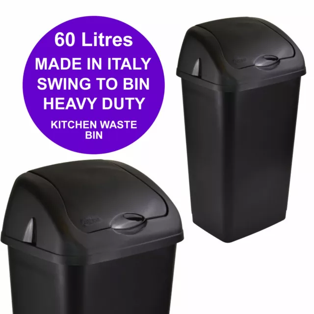 Black Plastic Swing Bin Recycle Refuse Bins Waste Paper Office Kitchen 60 Litres