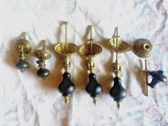 Antique Eastlake Brass Dark Wood Drop Drawer Pulls