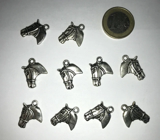 Lot De 10 Breloques Pendentifs Tête De Cheval - Couleur Argentée - Neufs