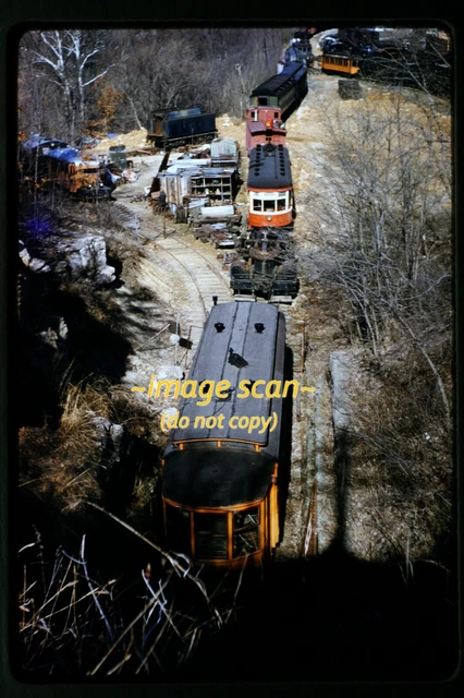 Rock Island Caboose & Trolley at St. Louis NMOT in 1950's, Kodachrome Slide j17b