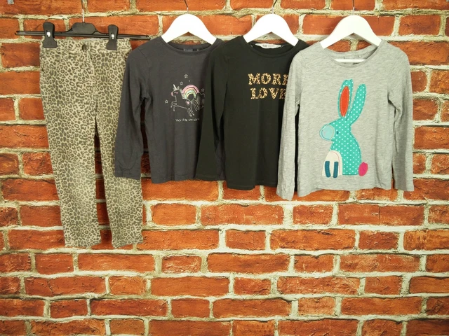 Maglietta Jeans Bambina Età 4-6 Anni Next H&M Stampa Leopardata Coniglio Applique 116 Cm