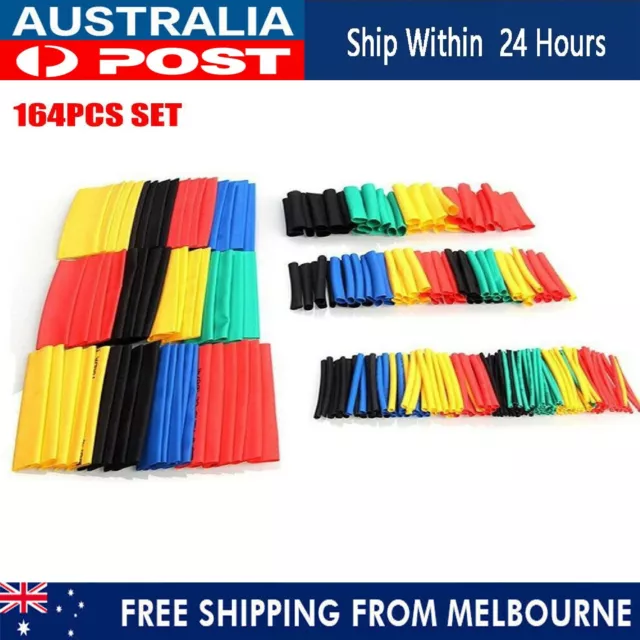 164 Pcs Heat Shrink Tubing Tube Assortment Wire Cable Insulation Sleeving Set Au