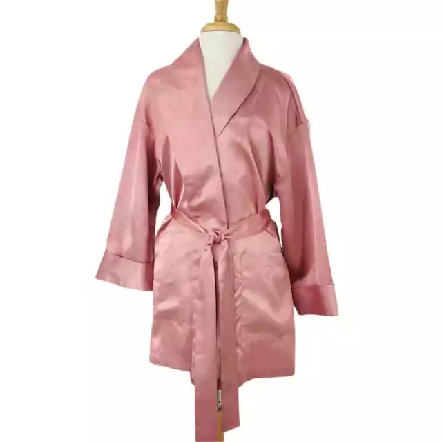 Victoria Secret Robe Womens One Size Gold Label Pink Long Sleeve Belted Lingerie