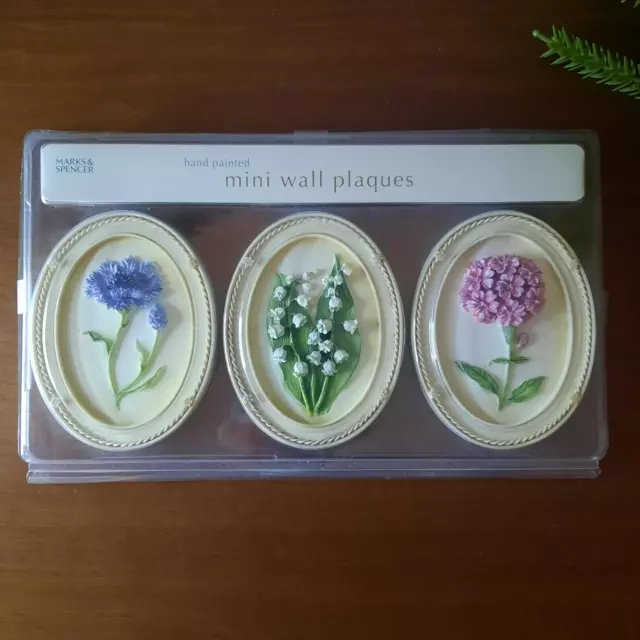 3 x Marks Spencer - M&S - Floral Mini Wall Plaques - Oval - Hand Painted - New