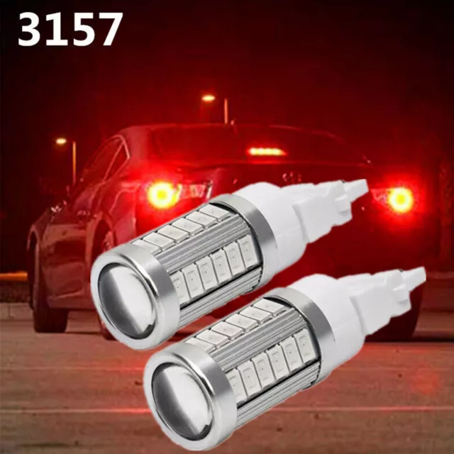 2 uds 3157 rojo 33SMD 5630 marcha atrás/cola/freno/parada/giro bombillas LED