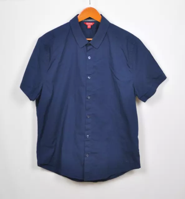 Guess Los Angeles Dark Blue Short Sleeve Button Down Dress Shirt Men's Size L