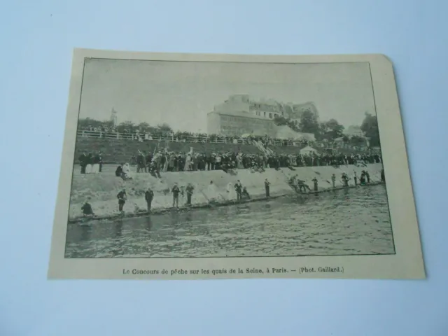 1906 Print Engraving The Fishing Competition on the Quais de la Seine in Paris