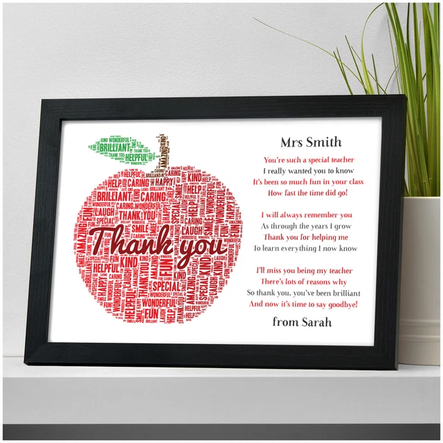 THANK YOU TEACHER Gifts APPLE Personalised Poem Best Teacher Leaving