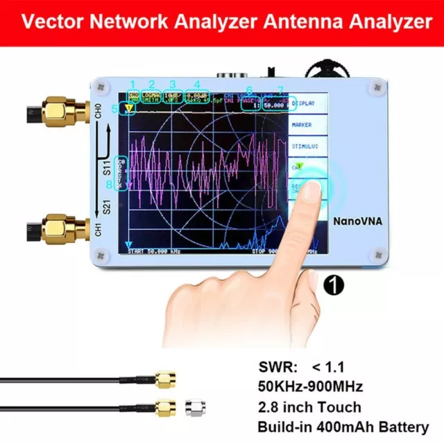 Analyseur d'écran tactile de batterie Nano VNA 400 mAh avec écran graphique Sm