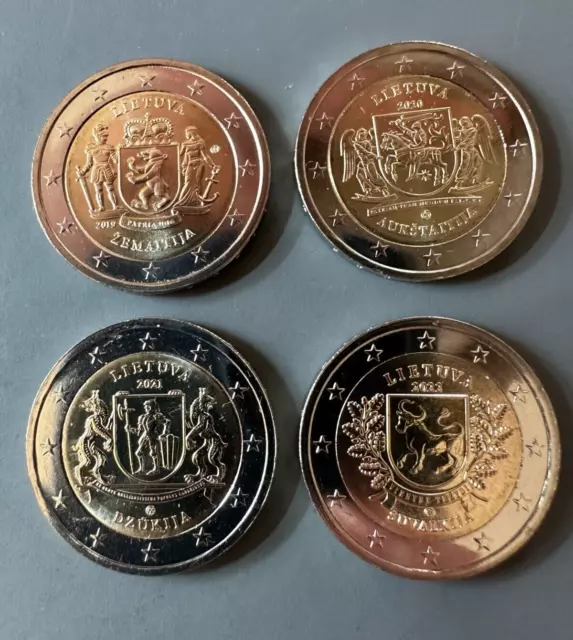 LITUANIE FDC Ensemble de 4x 2 EUR pièces  2019/2022 "Régions historiques"