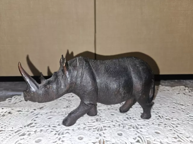 Vintage Wooden Hand Carved African Rhino Rhinoceros Sculpture Figurine 7.5"