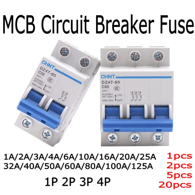 1/2/5/20pcs 1A/2A/3A/4A/5A/6A~125A 1/2/3/4 Pole MCB Circuit Breaker Fuse Type C