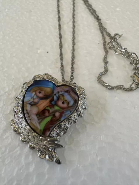 Winged Heart “Nativity”Pendant Necklace With Look Alike Precious Moments