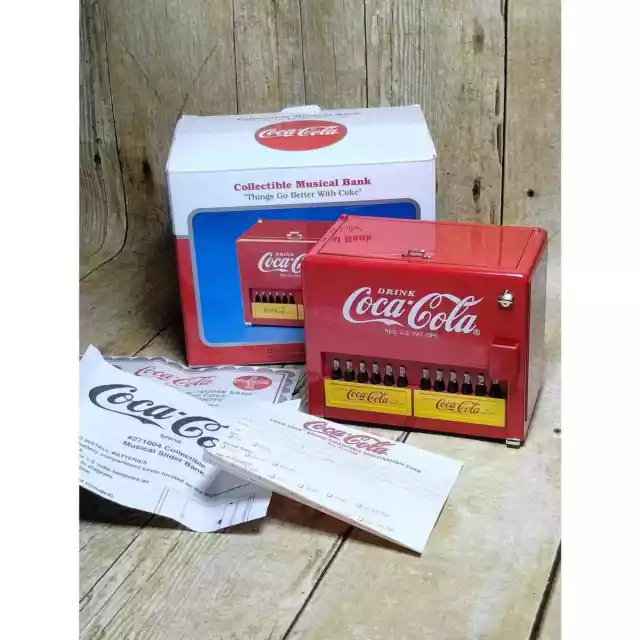 Vtg Coca Cola Collectible Musical Cooler Bank Die Cast Metal Vending (box su2)