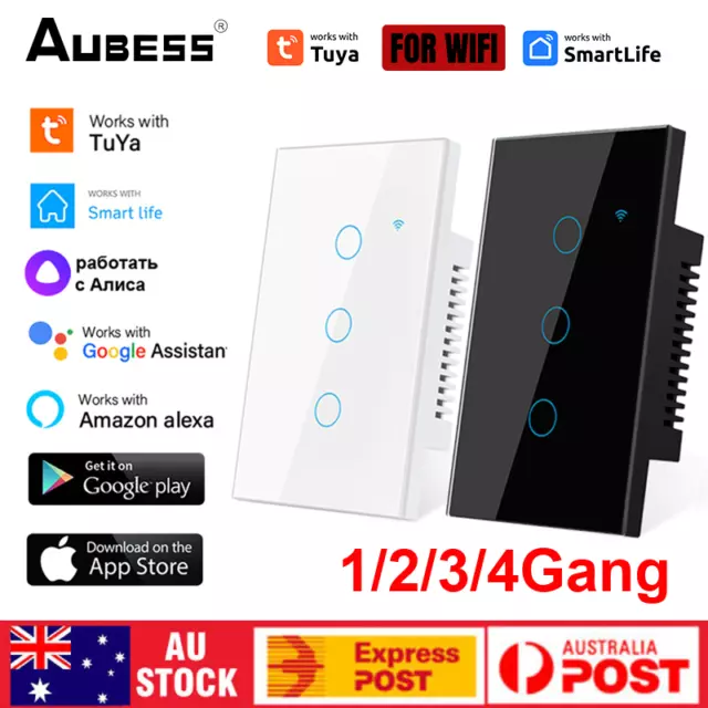 Tuya WiFi Switch Smart Home Touch Light Wall Panel For Alexa Google 1/2/3/4 Gang