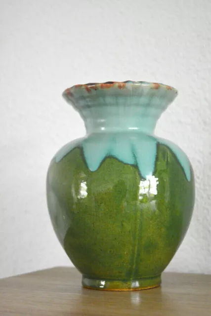 sehr alte Keramik -Vase aus Nachlass ,bauchig grün ,Art Déco,20 cm x14,5 cm