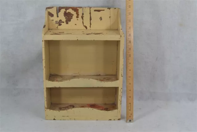 antique grungy shelves cupboard or stand yellow/cream 16x11 original 19th c