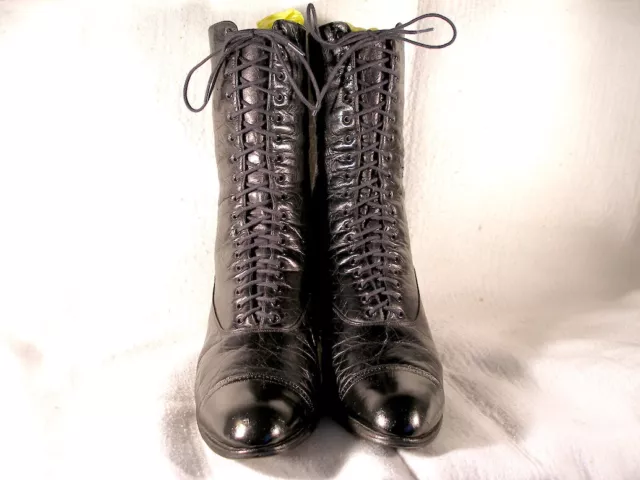 Vintage Edwardian Period Black Lace Up Leather Boots US 8C