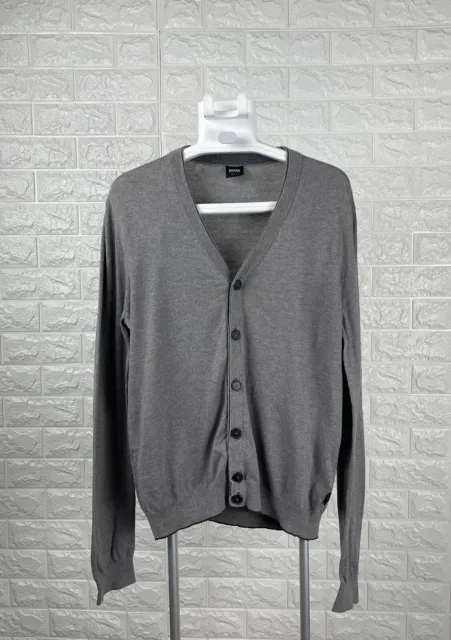 Hugo Boss 'Taru' Cardigan Sweater Cotton Wool Slim Fit Grey Men's Size M