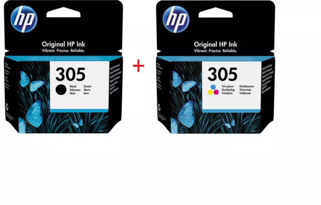 Pack de 2 cartouches d'encre authentiques HP 305 3 couleurs / noir