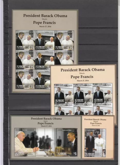 ST. VINCENT GRENADINEN, 2014 Begegnung Obama-Papst 7359-61, Block 779,780,33056