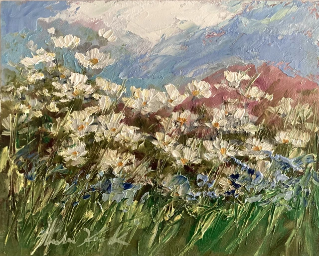LANDSCAPE FIELD FLOWERS Oil Painting Impressionism Margaret Raven Kruk