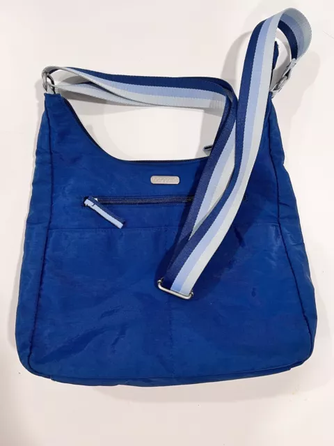 Baggallini Crossbody Nylon Travel Bag Purse in Dark Teal with Striped Strap