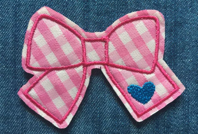 ECUSSON PATCH THERMOCOLLANT NOEUD PAPILLON ROSE VICHY FUN CUSTOM thermocollant