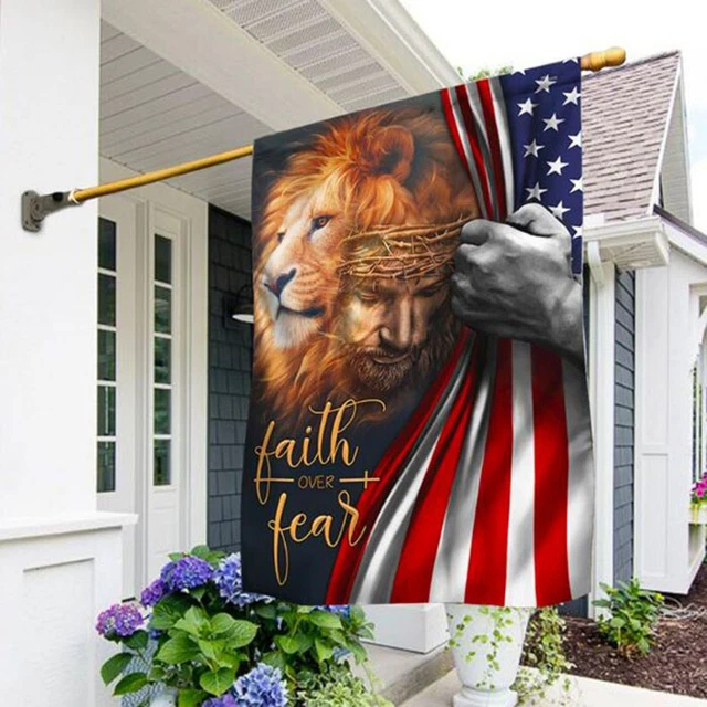 Faith Over Fear Cross Lion Of Judah Hope Love Christians American Jesus God Flag