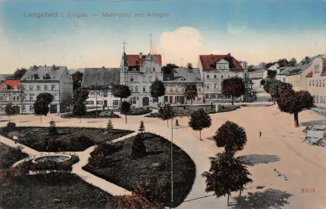 Lengefeld i. Erzgeb. Marktplatz mit Anlagen Postkarte AK 1912