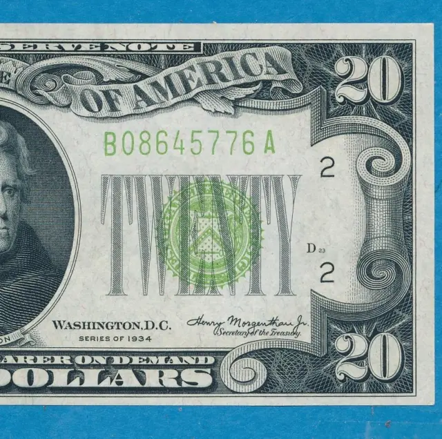 $20. 1934 New York Lime Green Seal  Federal Reserve Note Beautiful Gem New