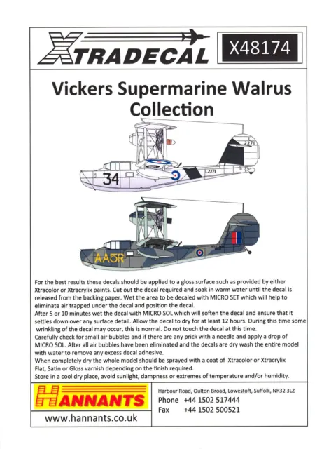 Xtra Decals 1/48 VICKERS SUPERMARINE WALRUS British Flying Boat