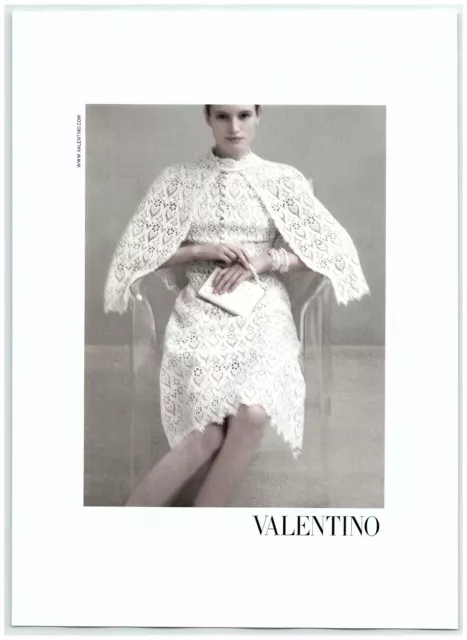 2013 Valentino Print Ad, Model Wearing Lace Dress Attached Cape Clutch Purse