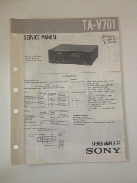 SONY SCHEMA - Service Manual Integrated Stereo Amplifier TA-A67 TA-D609