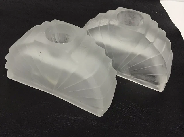 HTF Early 20th Century Art Deco Glass Opaque Candle Holders A Pair