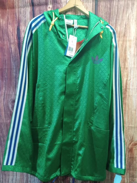 Brand New! Adidas Original's Green Polyester Windbreaker Jacket Men's Size Large