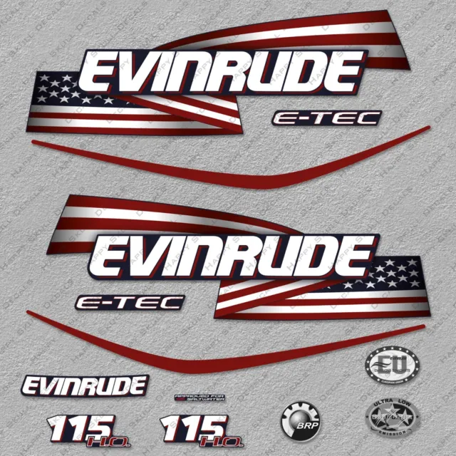 Evinrude 115 hp ETEC H.O. 2007-2017 USA Flag Blue Cowl outboard decals set