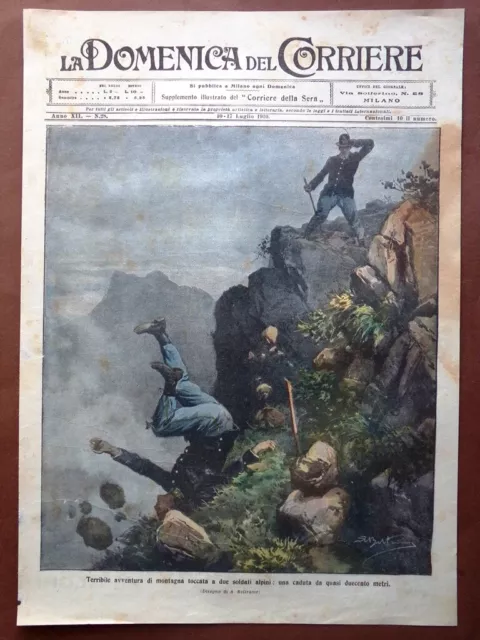 Copertina Domenica Corriere nr. 28 del 1910 Avventura in Montagna Soldati Alpini