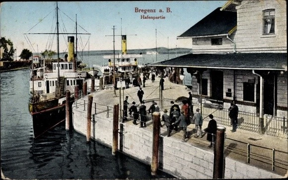 Ak Bregenz am Bodensee Vorarlberg, Hafenpartie, Salondampfer - 10491459