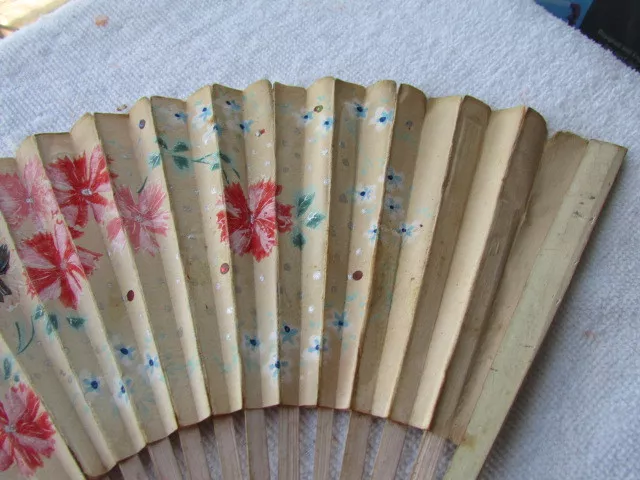 Vintage Hand Painted Flowers  Fan 15" Open x 8 1/2" Tall F-18 3