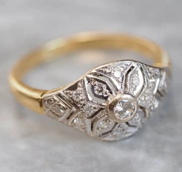 Art Deco Style Simulated Diamond Two-Tone Victorian Engagement Ring 925 Silver