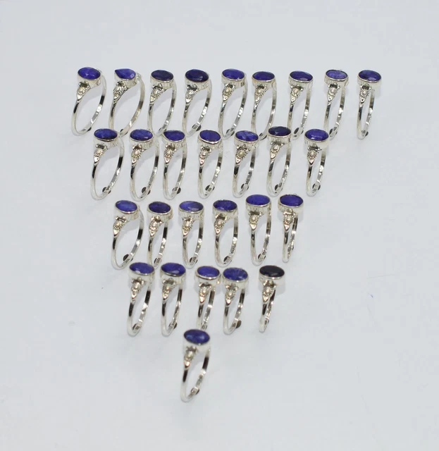 WHOLESALE 28PC 925 SOLID STERLING SILVER CUT BLUE Simulated Sapphire RING LOT V6