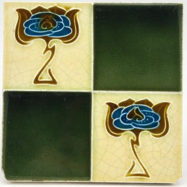 Antique Fireplace Art Nouveau Majolica Tile by Henry Richards 1905