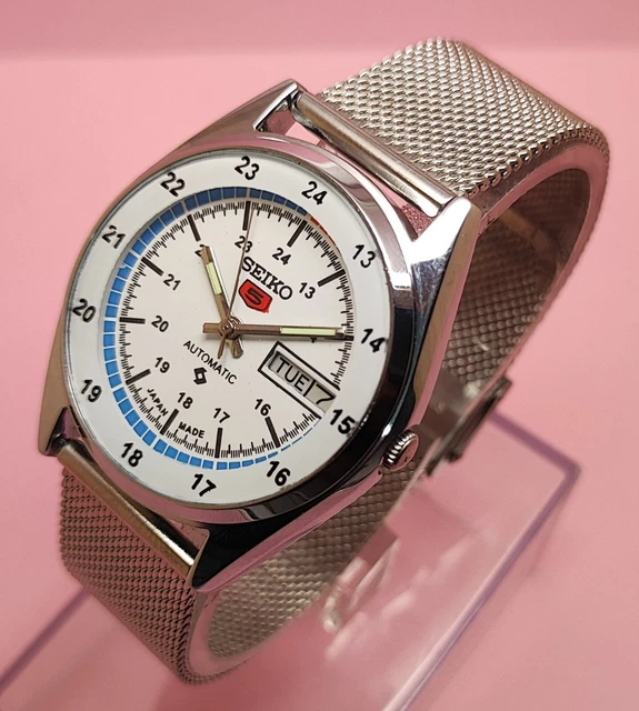 Seiko 5 automatic men's steel day/date vintage japan made watch run order