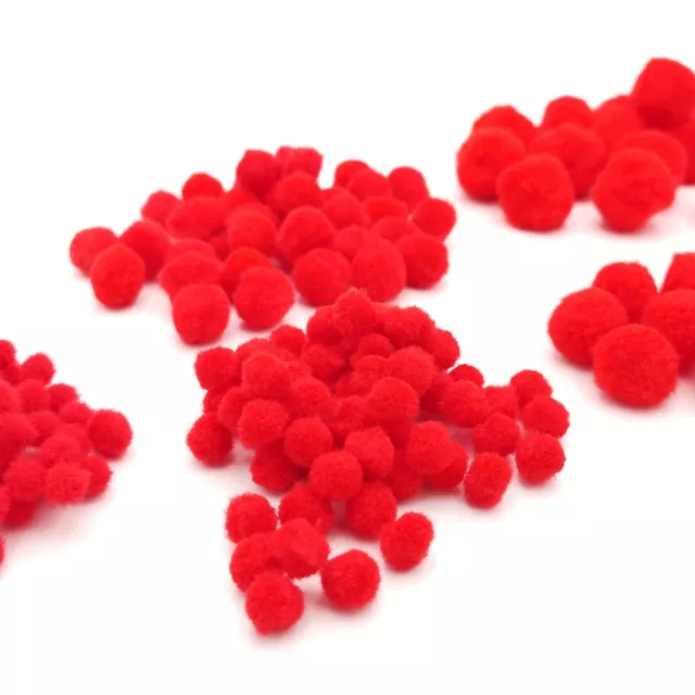 Red Pom Poms Size 8 10 15 20 25mm in Pack Sizes 25 to 500 Xmas Craft Pompoms